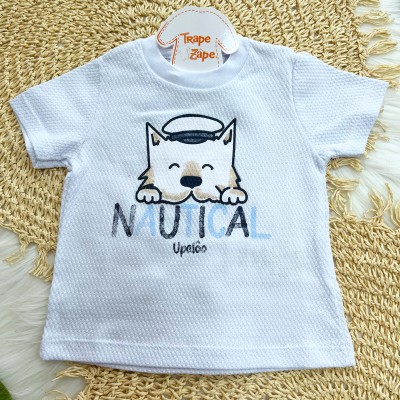 Conj Nautical Cãozinho Branco e Azul